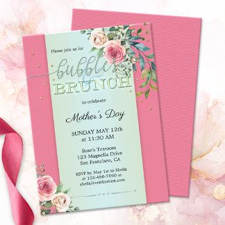 Rose für Wasserfarben Bläschen Blasen und Brunch Einladung