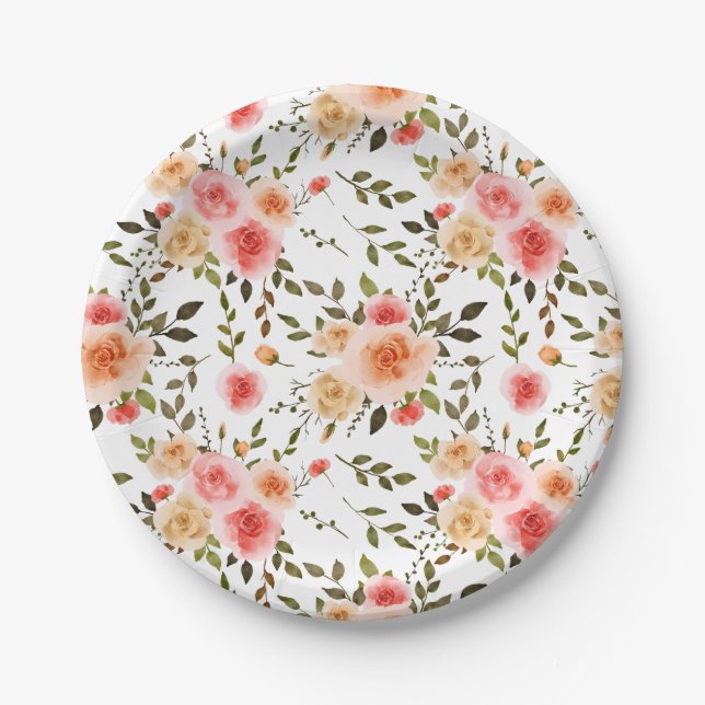 Rose für Wasserfarben, florales    MusterPapierpla Pappteller (Vorderseite)