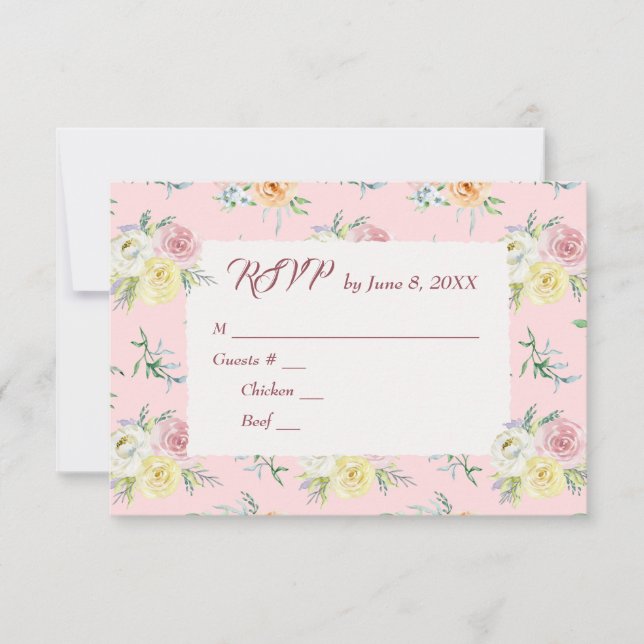 Rose für Wasserfarben RSVP Karte (Vorderseite)