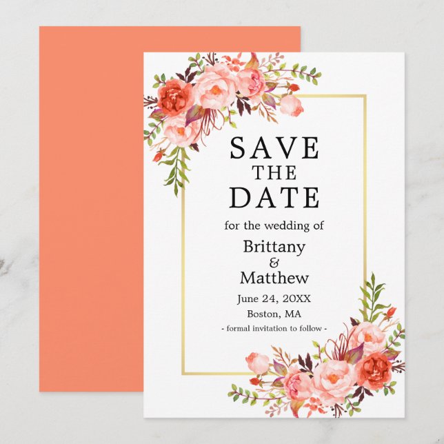 Rose für Wasserfarben Save the Date Gold (Vorne/Hinten)