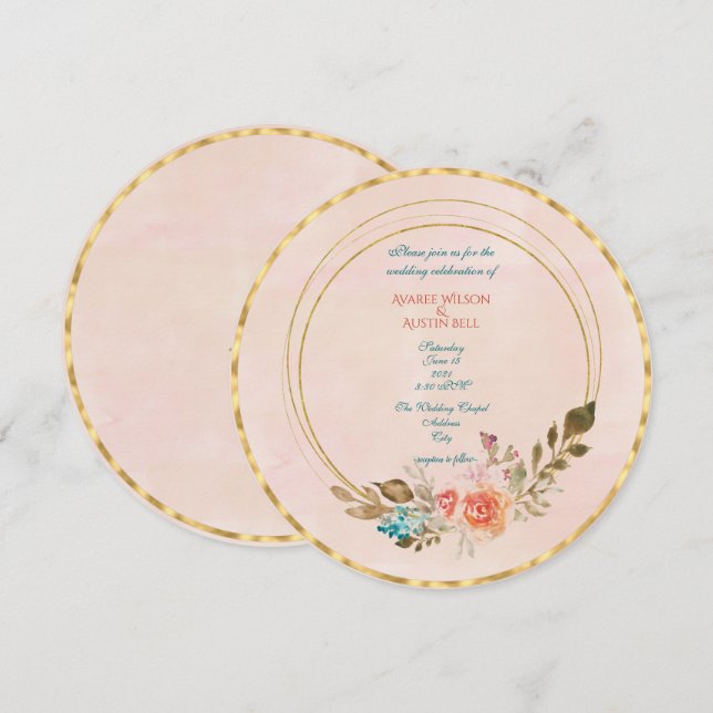 Rose für Wasserfarben und geometrische Rahmen für  Einladung (Vorne/Hinten)