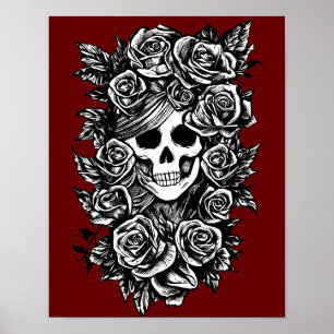 Rose für weibliche Schädel erhalten Original Tinte Poster