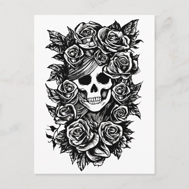 Rose für weibliche Schädel erhalten Original Tinte Postkarte (Vorderseite)