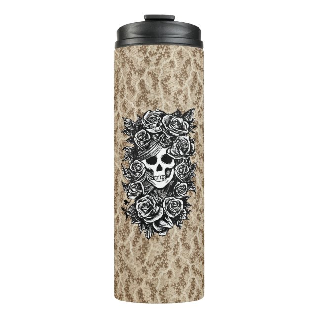 Rose für weibliche Schädel erhalten Original Tinte Thermosbecher (Vorderseite)