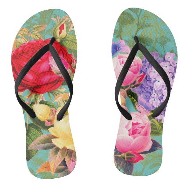 Rose Galore Print Flip Flops (Fußbett)