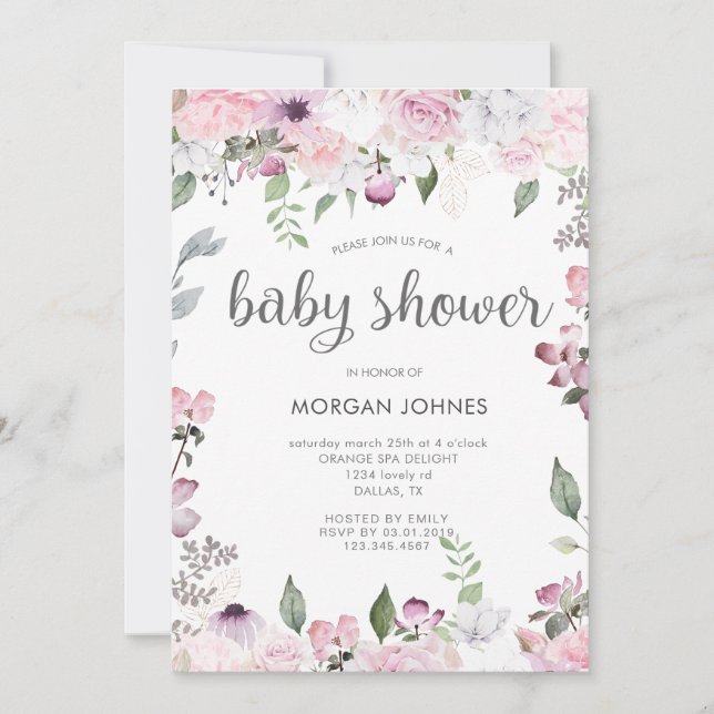 Rose Garden Bloral Baby Dusche Einladung (Vorderseite)