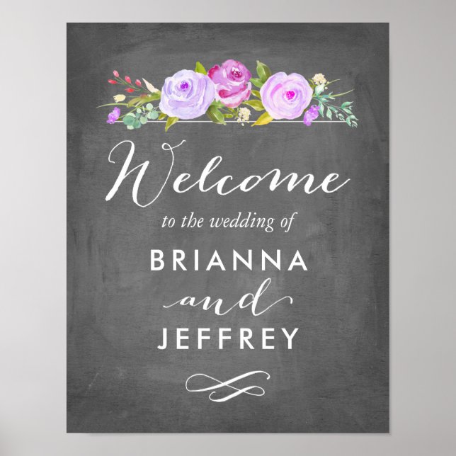 Rose Garden Bloral Wedding Begrüßung Zeichenbrett Poster (Vorne)