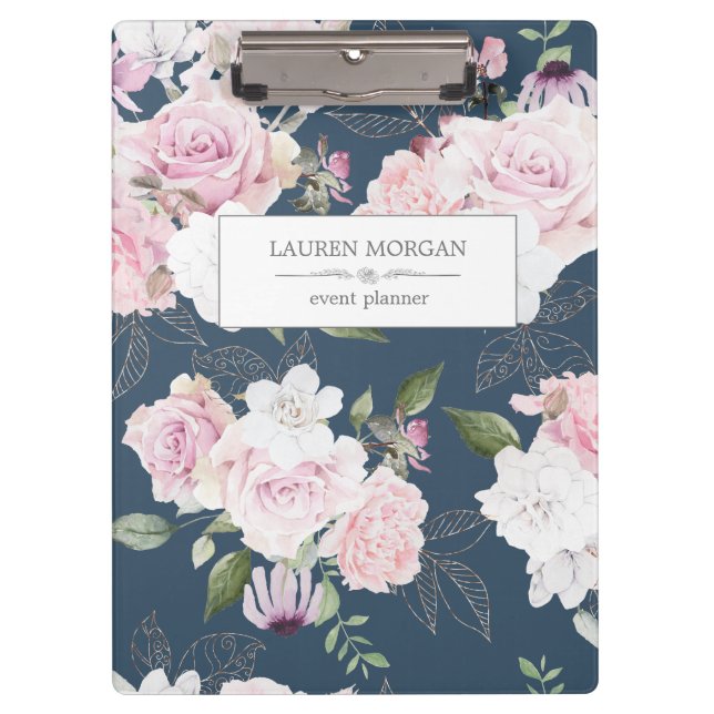 Rose Garden Blue | Personalisierte Zwischenablage Klemmbrett (Vorderseite)