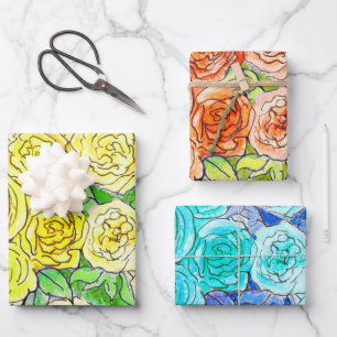 Rose Garden Blume Blumenstrauß Rotes Blau Geschenkpapier Set