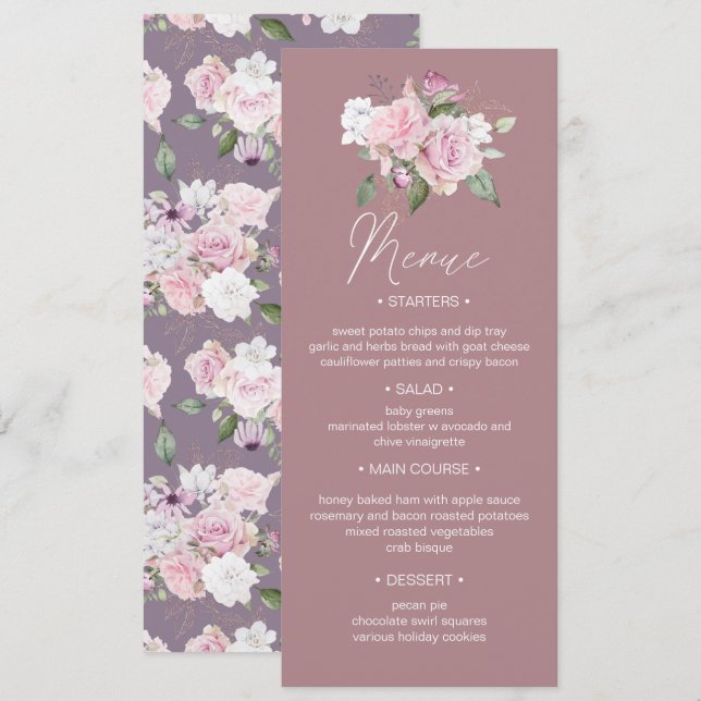 Rose Garden Blumengarten Hochzeitsessen Menue Einl Einladung (Vorne/Hinten)