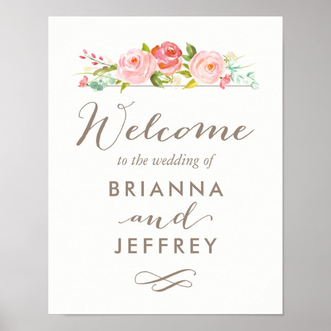 Rose Garden Blumenhochzeit Begrüßungszeichen Poster (Vorne)