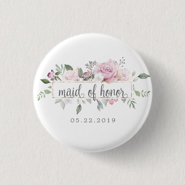 Rose Garden Blumenmotiv Trauzeugin Button (Vorderseite)