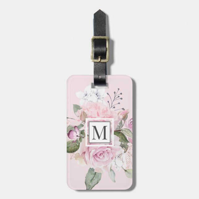 Rose Garden Blush ⎢ Monogramm Gepäckträger Gepäckanhänger (Vorderseite vertikal)