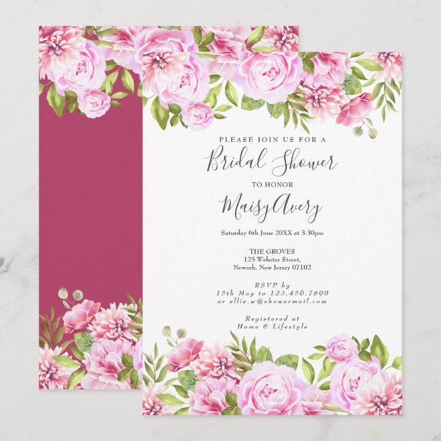 Rose Garden Brautparty Einladung (Vorne/Hinten)