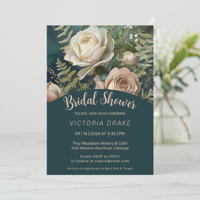 Rose Garden Bridal Dusche Einladung (Stehend Vorderseite)