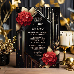Rose Garden Diamond Black and Gold Hochzeit Folieneinladung