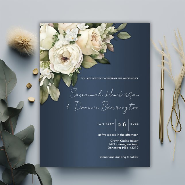 Rose Garden Dusty Blue Wedding Einladung Postkarte (Von Creator hochgeladen)