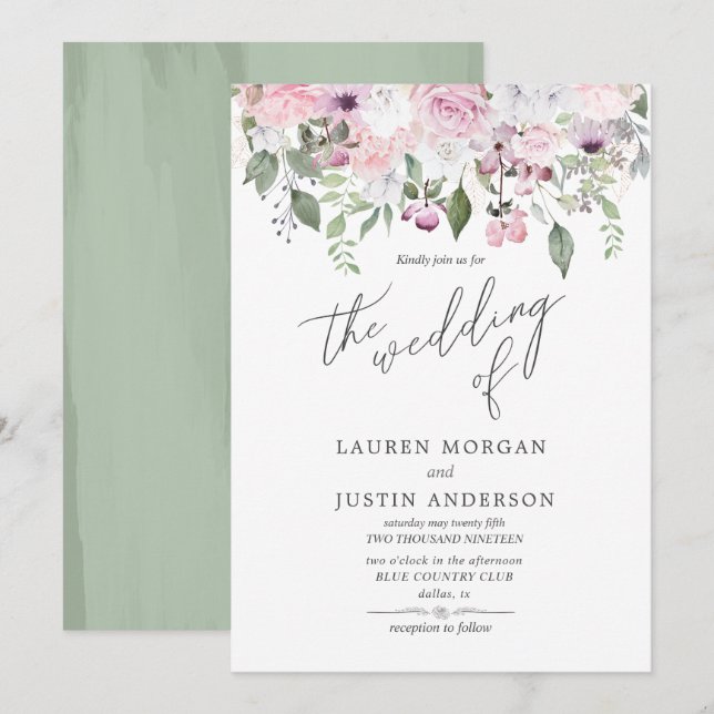 Rose Garden elegante blumengeschmückte Hochzeit Ei Einladung (Vorne/Hinten)