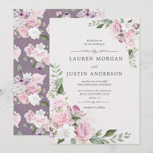 Rose Garden elegante blumengeschmückte Hochzeit Ei Einladung (Vorne/Hinten)