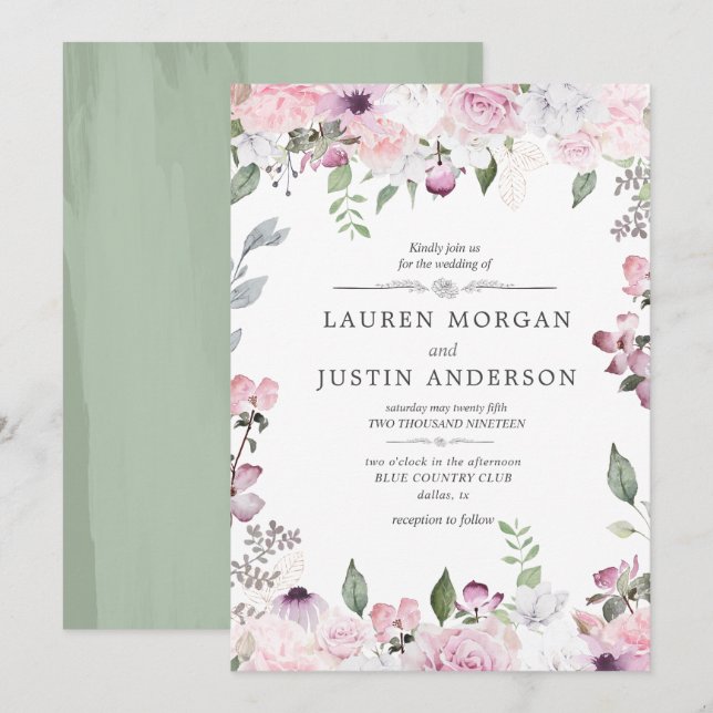 Rose Garden elegante blumengeschmückte Hochzeit Ei Einladung (Vorne/Hinten)