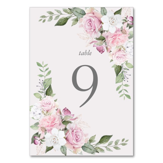 Rose Garden elegante Blumenkarte Tischnummer (Vorderseite)
