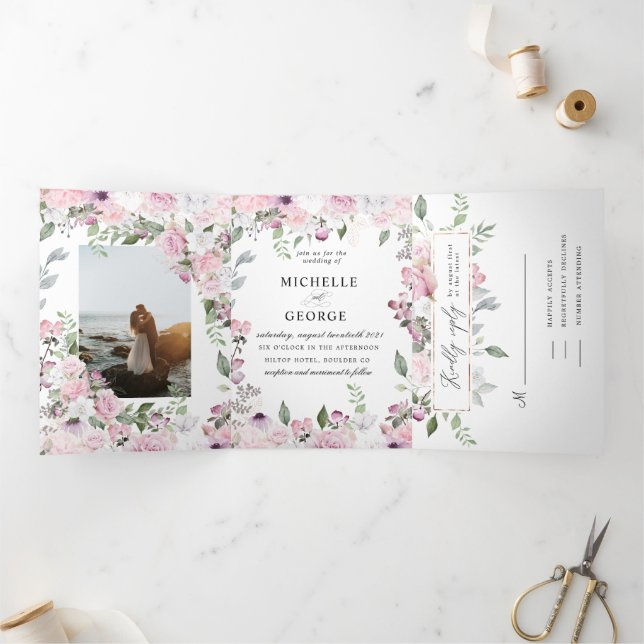 Rose Garden Elegante Dreifachherz Einladung (Innenseite)