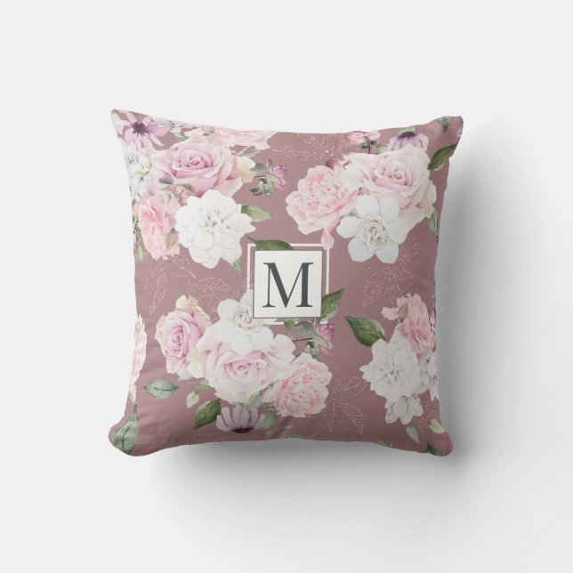 Rose Garden Elegante Monogram Kissen (Vorderseite)