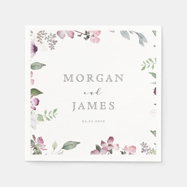 Rose Garden elegantes Mongramm Hochzeitspapier Serviette (Vorderseite)