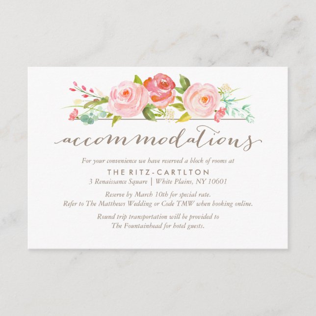 Rose Garden Floral Hébergements Mariage Carte (Devant)