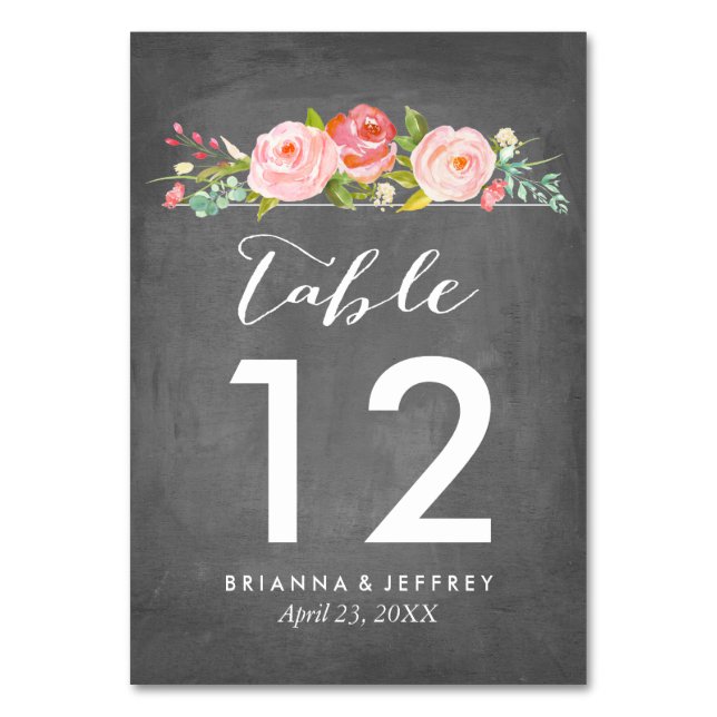 Rose Garden Floral Wedding Tischnummer Card (Vorderseite)