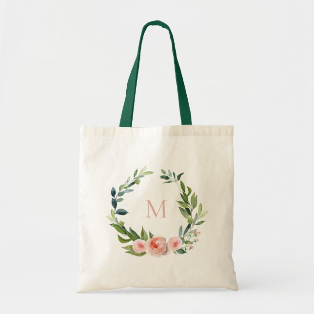 Rose Garden Floral Wreath Monogramm Tragetasche (Vorne)