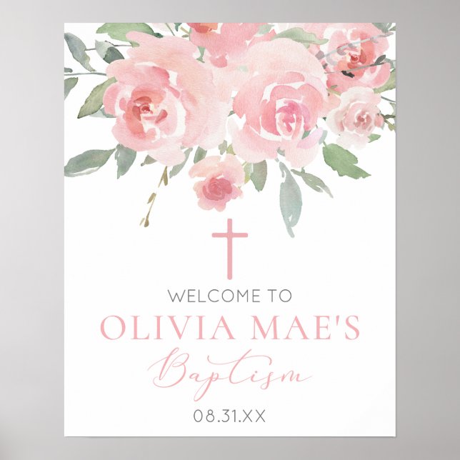 Rose Garden Girl Boho Baptism Affiche de bienvenue (Devant)