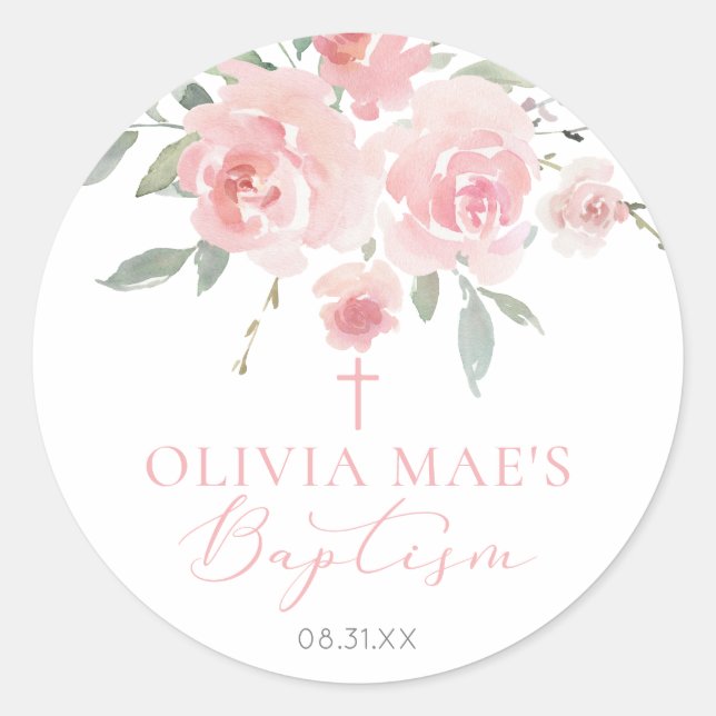 Rose Garden Girl Boho Taufen Runder Aufkleber (Vorderseite)
