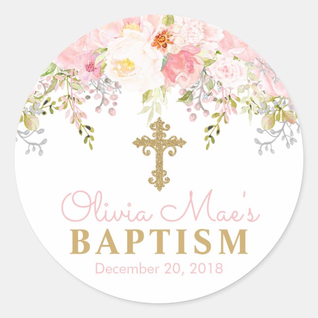 Rose Garden Girl Taufe Gefallen Tag Stickers (Vorderseite)