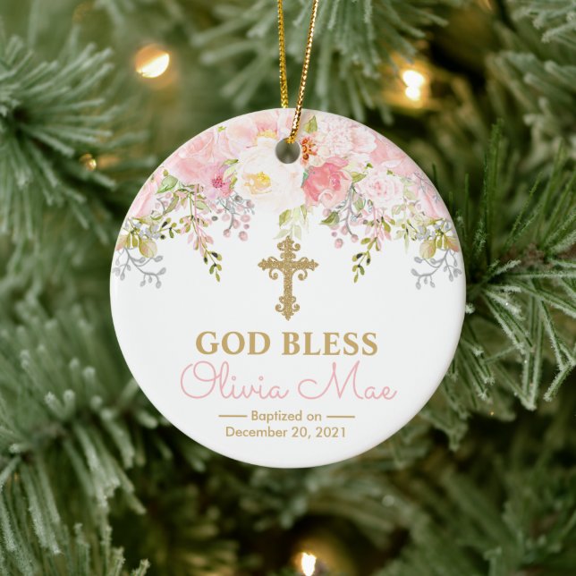 Rose Garden Girl Taufe Gott segne Keramik Ornament (Baum)