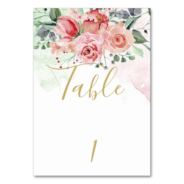 Rose Garden Hochzeitskarte für Wasserfarben Tischnummer (Vorderseite)