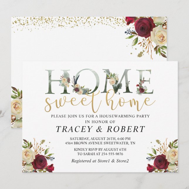 Rose Garden Home Sweet Home Ménage Invitation (Devant / Derrière)
