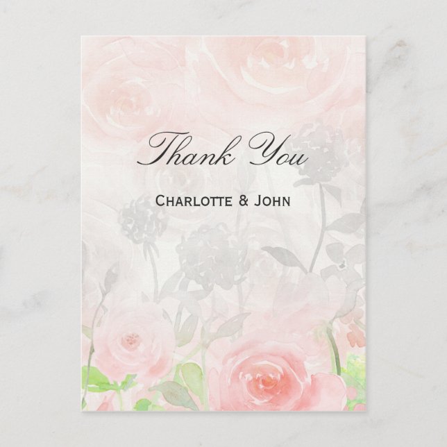 Rose Garden Moderne Blumenhochzeit Vielen Dank Postkarte (Vorderseite)