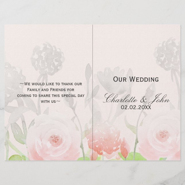 Rose Garden Moderne Floral programme de mariage (Devant)
