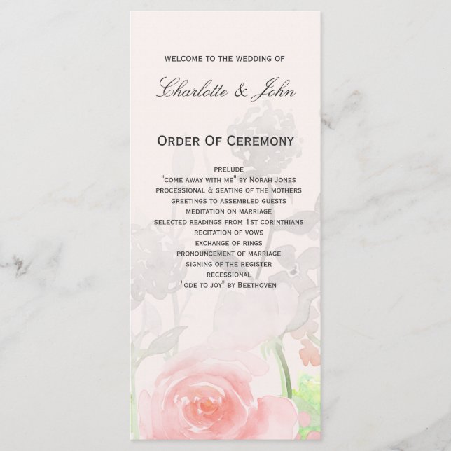 Rose Garden Moderne Hochzeitsprogramme Programm (Vorderseite)
