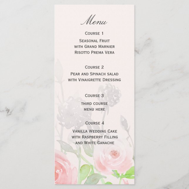 Rose Garden Modernes Hochzeitsmenü Menükarte (Vorderseite)