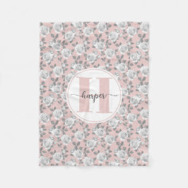 Rose Garden Monogram Pink Fleecedecke