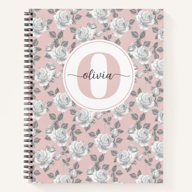 Rose Garden Monogram Pink Notebook Notizbuch (Vorderseite)