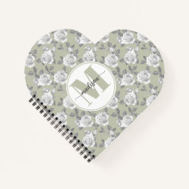 Rose Garden Monogram Sage Green Notebook Notizbuch