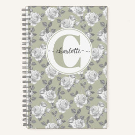 Rose Garden Monogram Sage Green Notebook Notizbuch