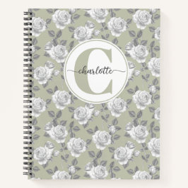 Rose Garden Monogram Sage Green Notebook Notizbuch
