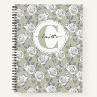 Rose Garden Monogram Sage Green Notebook Notizbuch