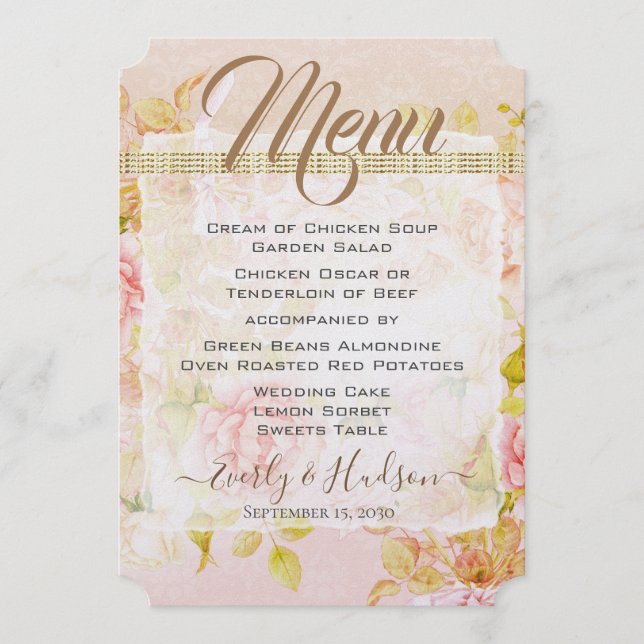 Rose Garden Rose Roses Gold Photo Mariage Menu (Devant)