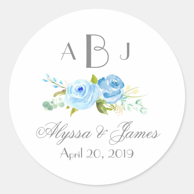 Rose Garden Three Letter Monogram Label Runder Aufkleber (Vorderseite)