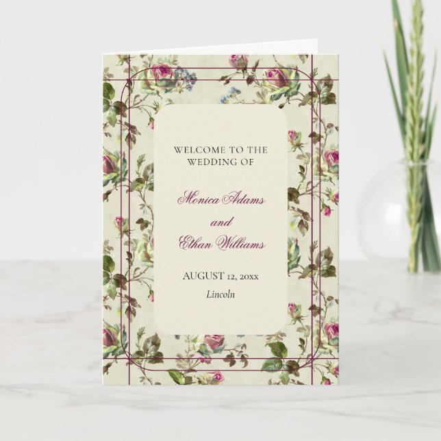 Rose Garden Vintage Hochzeitsprogramm Programm (Vorderseite)